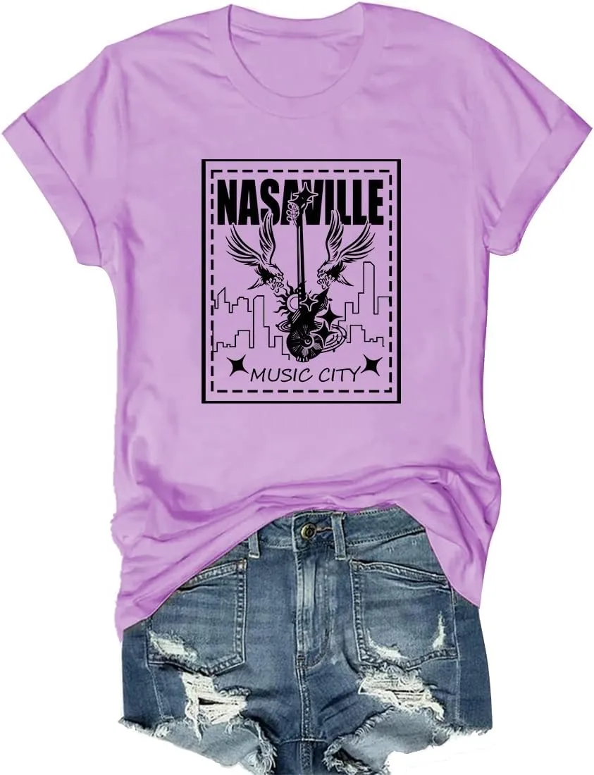 Womens T Shirts Nasaville Concert Country Music Shirt Rock Band Vintage Tee Summer Short Sleeve Graphic Tops