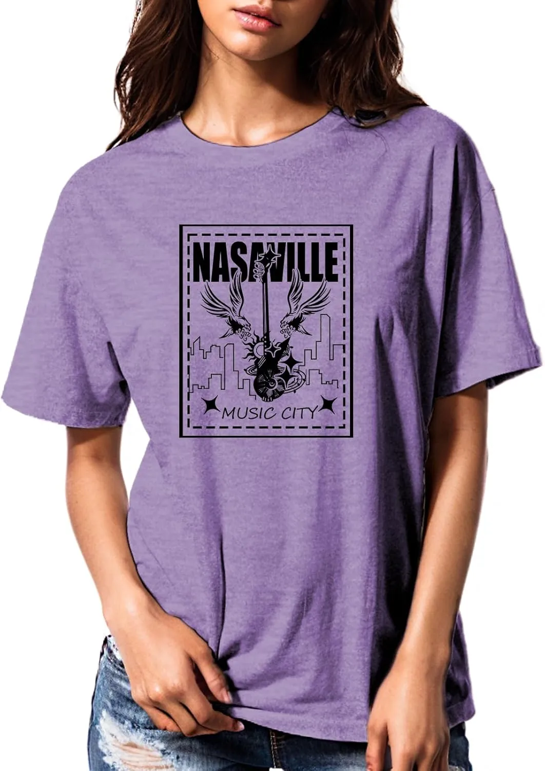 Womens T Shirts Nasaville Concert Country Music Shirt Rock Band Vintage Tee Summer Short Sleeve Graphic Tops