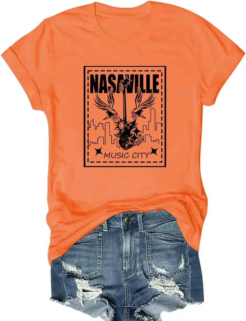 Womens T Shirts Nasaville Concert Country Music Shirt Rock Band Vintage Tee Summer Short Sleeve Graphic Tops