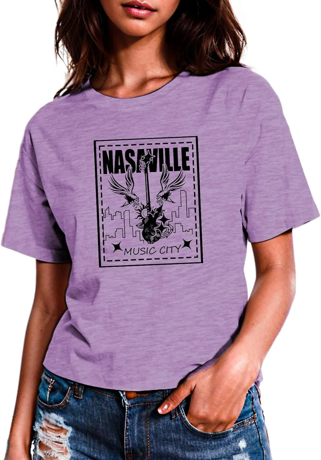 Womens T Shirts Nasaville Concert Country Music Shirt Rock Band Vintage Tee Summer Short Sleeve Graphic Tops