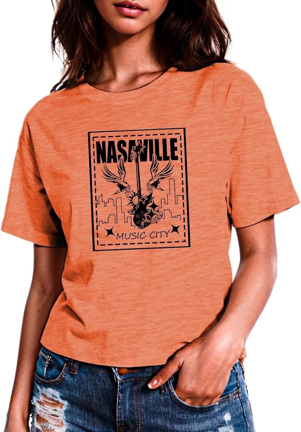 Womens T Shirts Nasaville Concert Country Music Shirt Rock Band Vintage Tee Summer Short Sleeve Graphic Tops