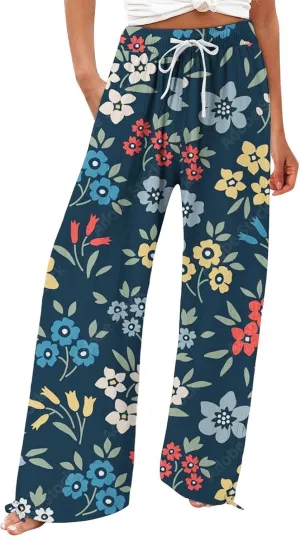 Womens Tie Dye Palazzo Pants Stylish Summer Vacation Beach Boho Flowy Casual Trouser Wide-Leg Stretchy Waistband Pant