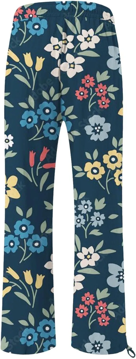 Womens Tie Dye Palazzo Pants Stylish Summer Vacation Beach Boho Flowy Casual Trouser Wide-Leg Stretchy Waistband Pant