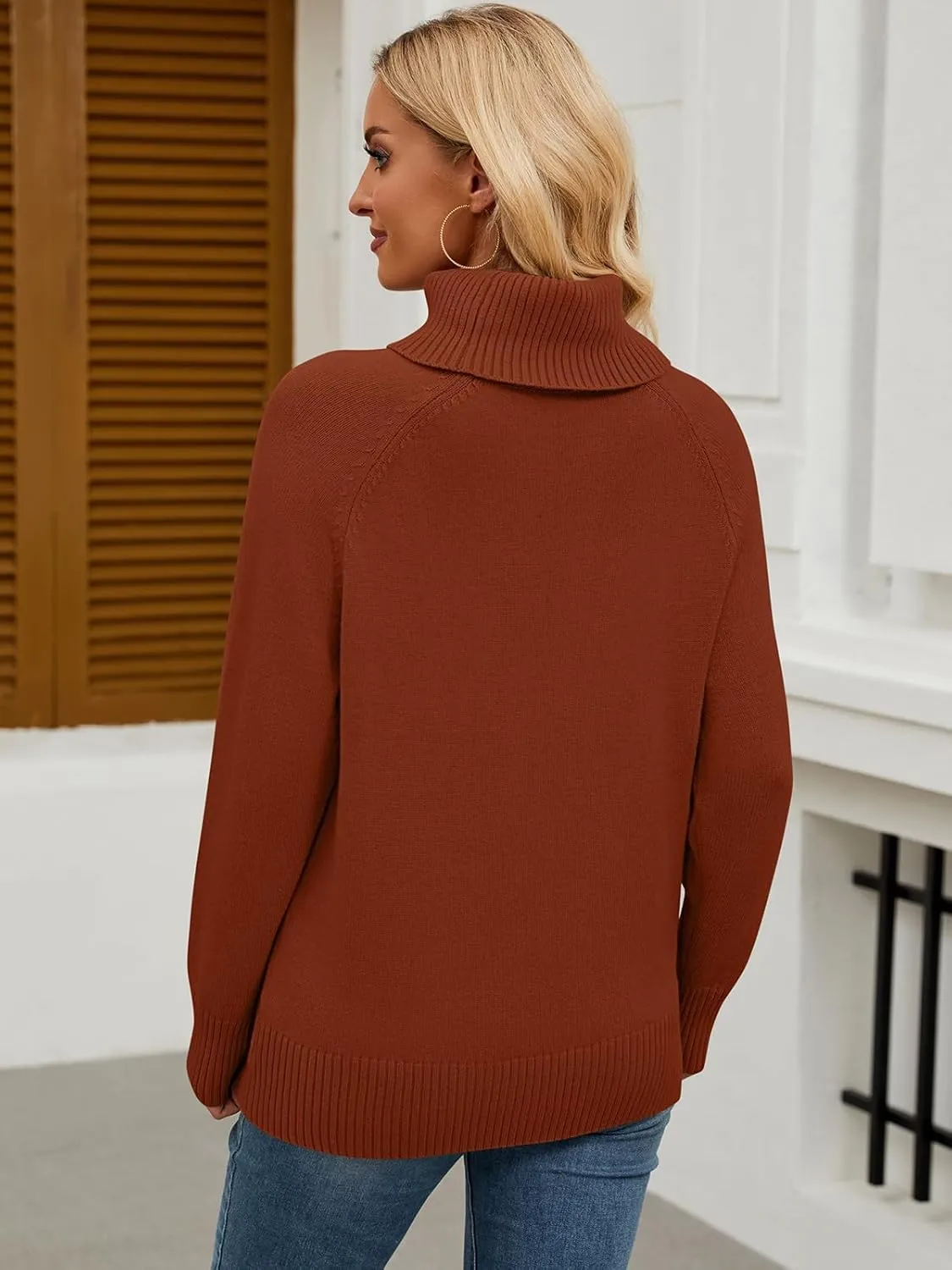 Womens Turtleneck Sweater Long Sleeve Knitted Soft Pullovers Top Rib Hem Oversized Fall Winter Top 2024 Trendy
