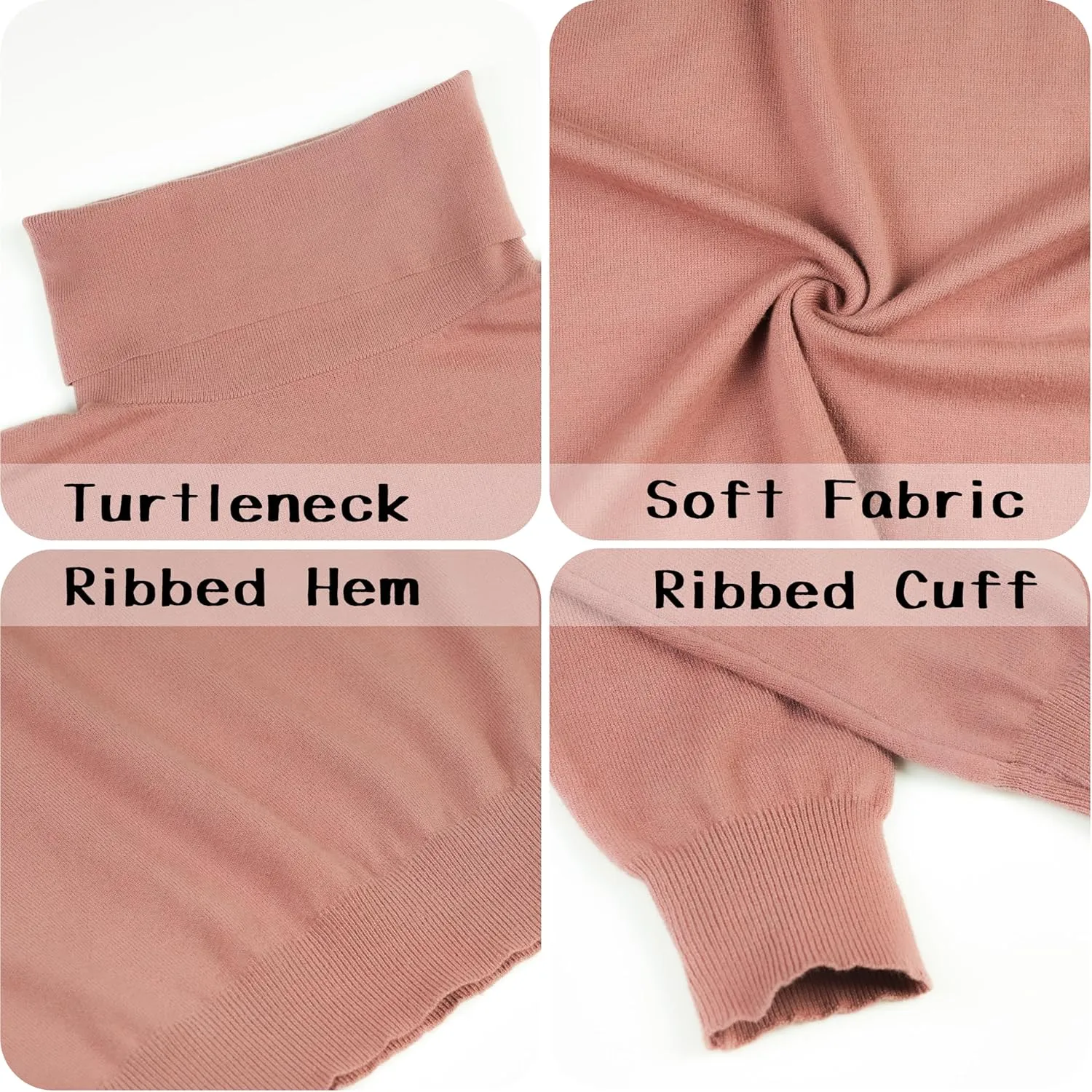 Women's Turtleneck Sweater Long Sleeve Lightweight Pullover Knit Tops