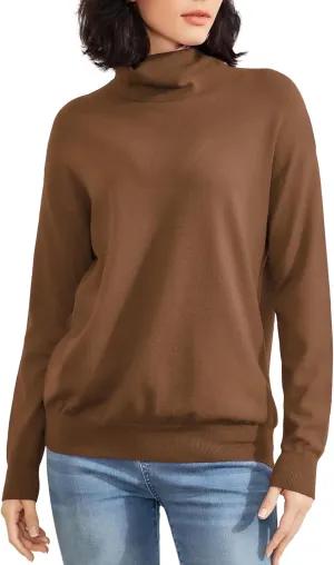 Women's Turtleneck Sweater Long Sleeve Lightweight Pullover Knit Tops