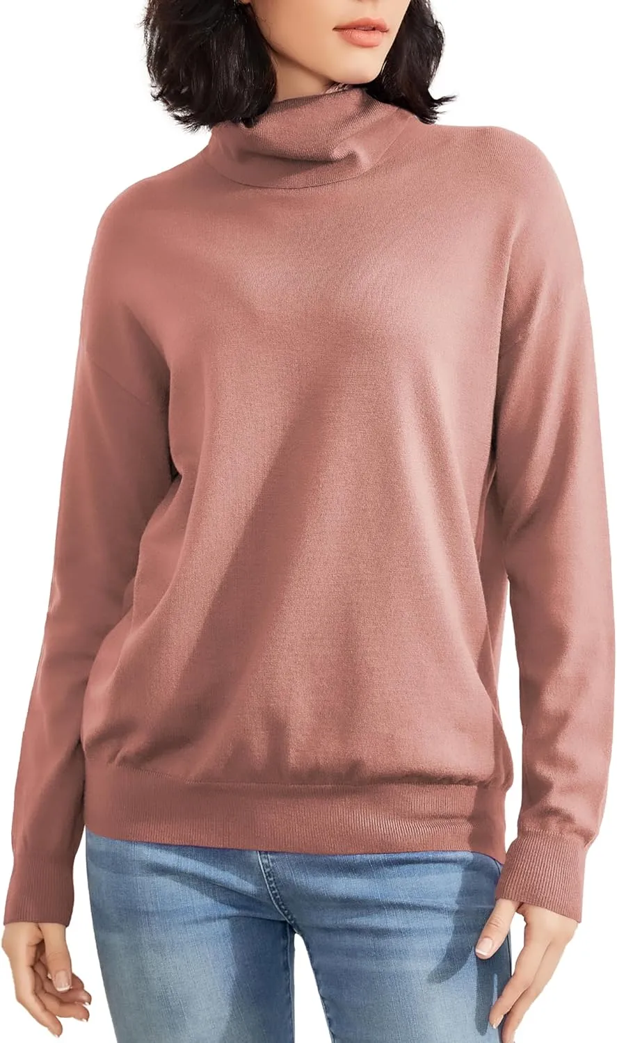 Women's Turtleneck Sweater Long Sleeve Lightweight Pullover Knit Tops