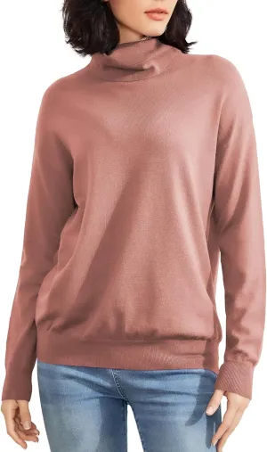 Women's Turtleneck Sweater Long Sleeve Lightweight Pullover Knit Tops