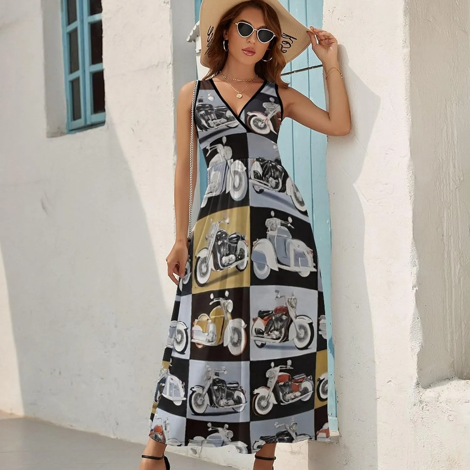 Women's V-Neck Sleeveless Flared Midi Dress for Vacation Party Wedding