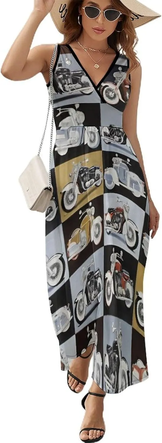 Women's V-Neck Sleeveless Flared Midi Dress for Vacation Party Wedding