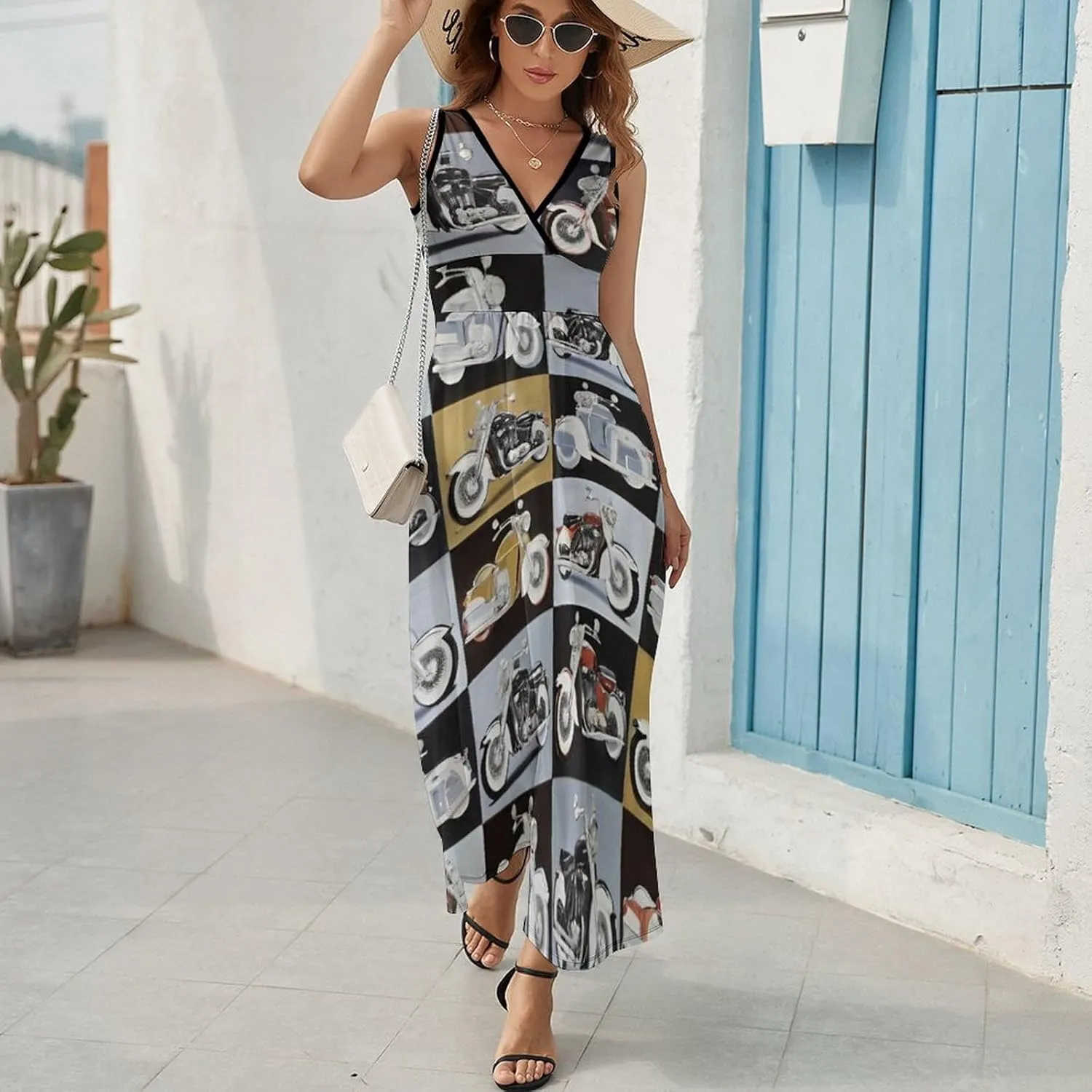 Women's V-Neck Sleeveless Flared Midi Dress for Vacation Party Wedding