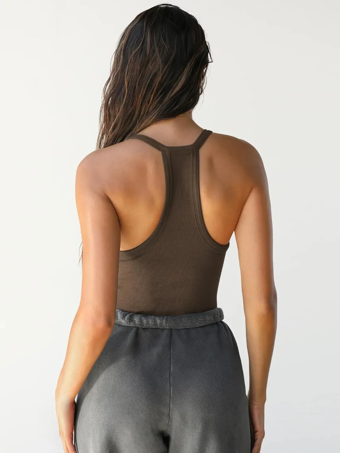 Women's V Neck Workout Tops Sleeveless Racerback Tank Tops Yoga Gym Ribbed Shirts Cami Tees