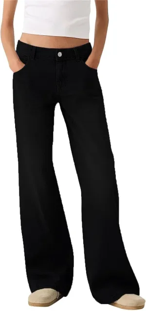 Womens Wide Leg Flare Jeans Fashion Washed High Waisted Denim Bottom Pants Daily Work Office Casual Bell Bottom Jeans