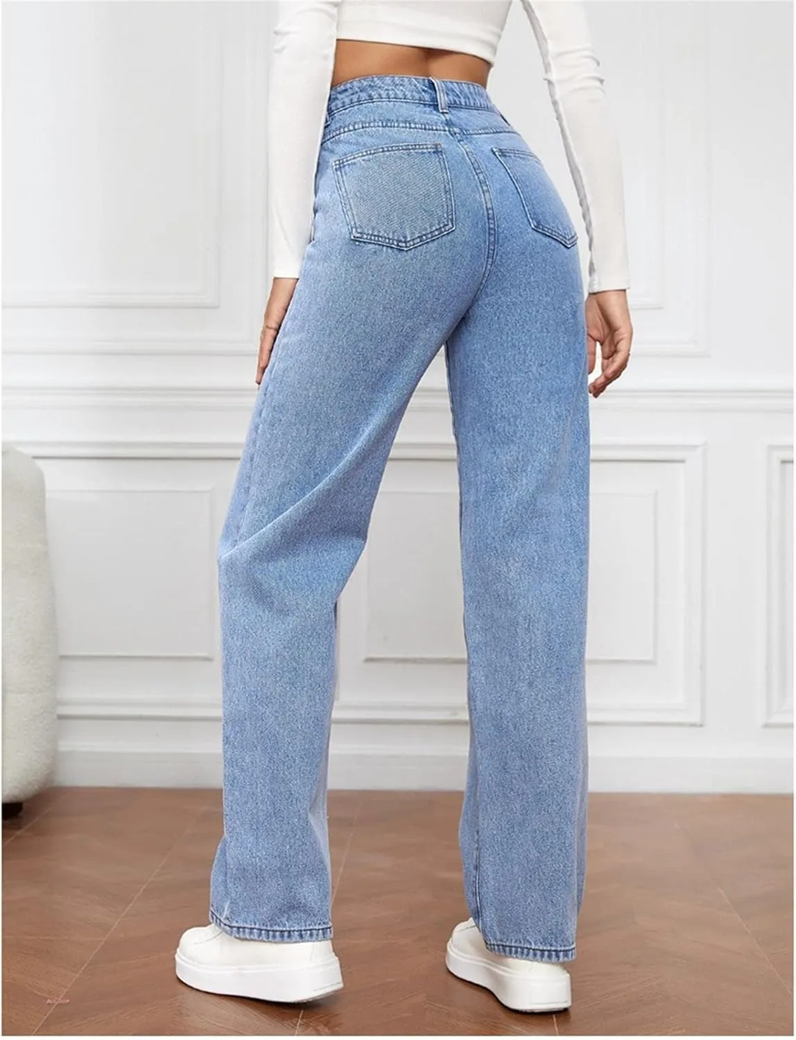 Womens Wide Leg Flare Jeans Fashion Washed High Waisted Denim Bottom Pants Daily Work Office Casual Bell Bottom Jeans