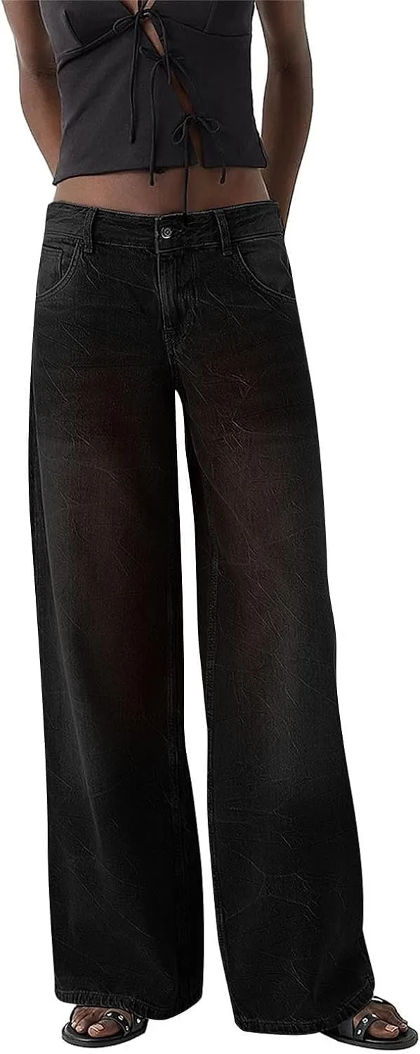 Womens Wide Leg Flare Jeans Fashion Washed High Waisted Denim Bottom Pants Daily Work Office Casual Bell Bottom Jeans