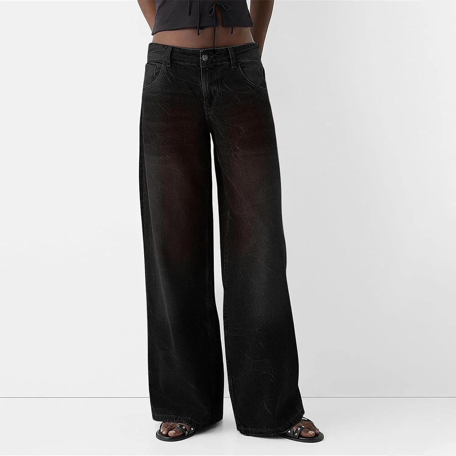 Womens Wide Leg Flare Jeans Fashion Washed High Waisted Denim Bottom Pants Daily Work Office Casual Bell Bottom Jeans