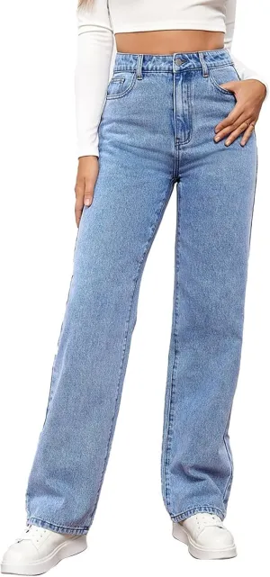 Womens Wide Leg Flare Jeans Fashion Washed High Waisted Denim Bottom Pants Daily Work Office Casual Bell Bottom Jeans