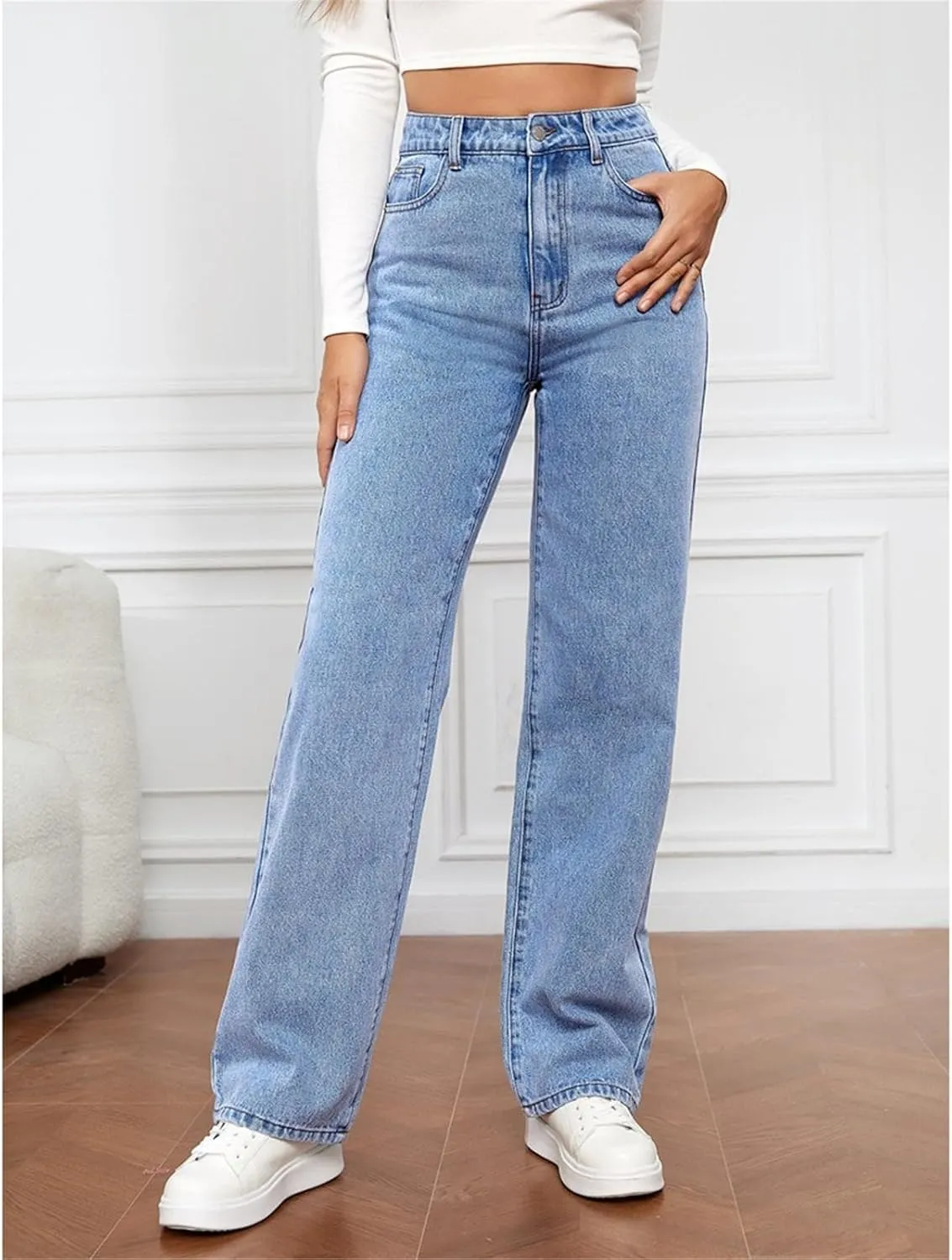 Womens Wide Leg Flare Jeans Fashion Washed High Waisted Denim Bottom Pants Daily Work Office Casual Bell Bottom Jeans