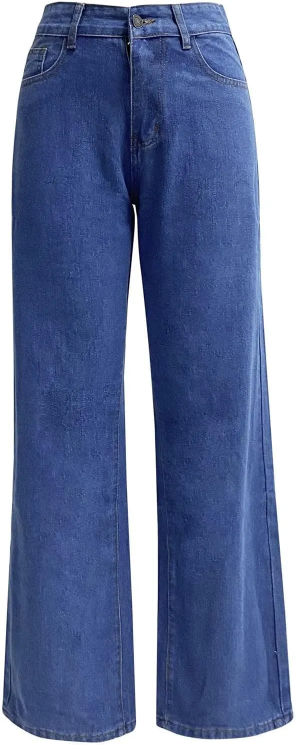 Womens Wide Leg Flare Jeans Fashion Washed High Waisted Denim Bottom Pants Daily Work Office Casual Bell Bottom Jeans