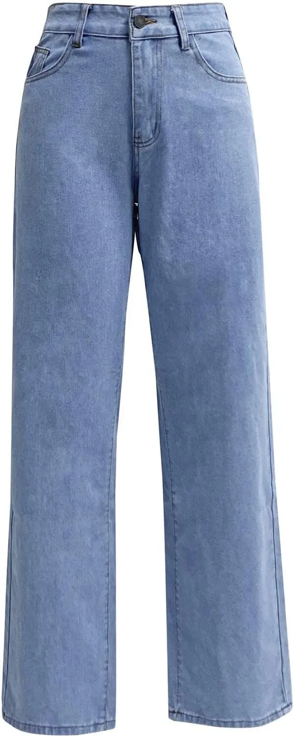Womens Wide Leg Flare Jeans Fashion Washed High Waisted Denim Bottom Pants Daily Work Office Casual Bell Bottom Jeans