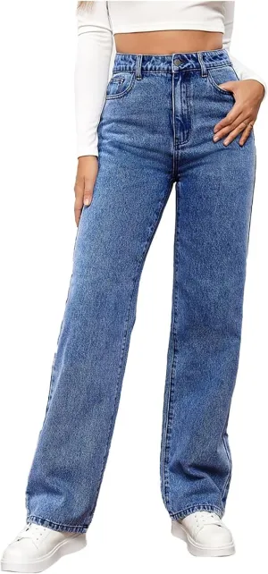 Womens Wide Leg Flare Jeans Fashion Washed High Waisted Denim Bottom Pants Daily Work Office Casual Bell Bottom Jeans