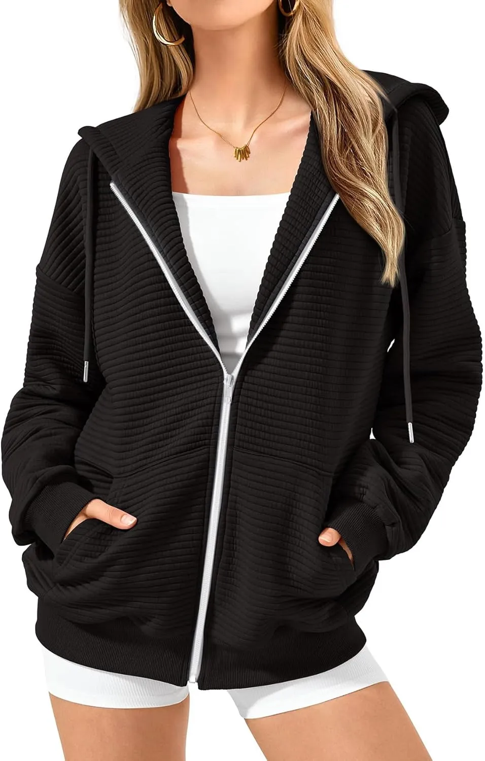 Womens Zip Up Hoodies Oversized Sweatshirts Hoodies Drawstring Casual Long Sleeve Casual Jacket with Pockets