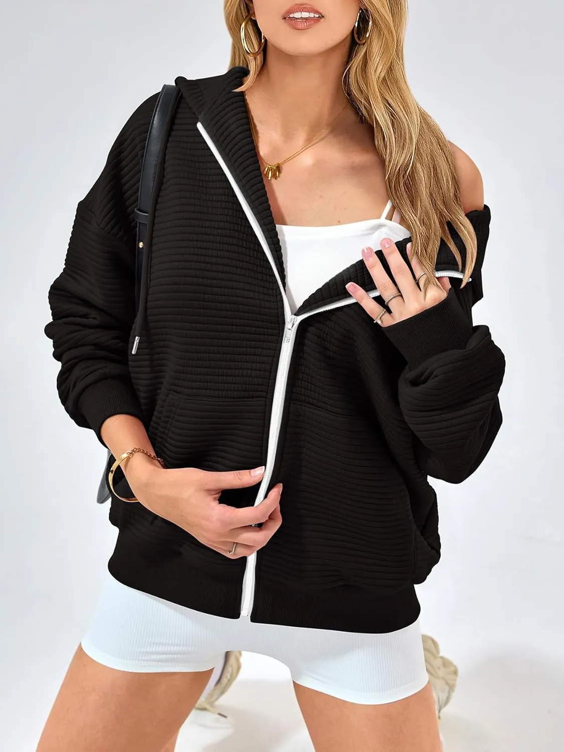 Womens Zip Up Hoodies Oversized Sweatshirts Hoodies Drawstring Casual Long Sleeve Casual Jacket with Pockets