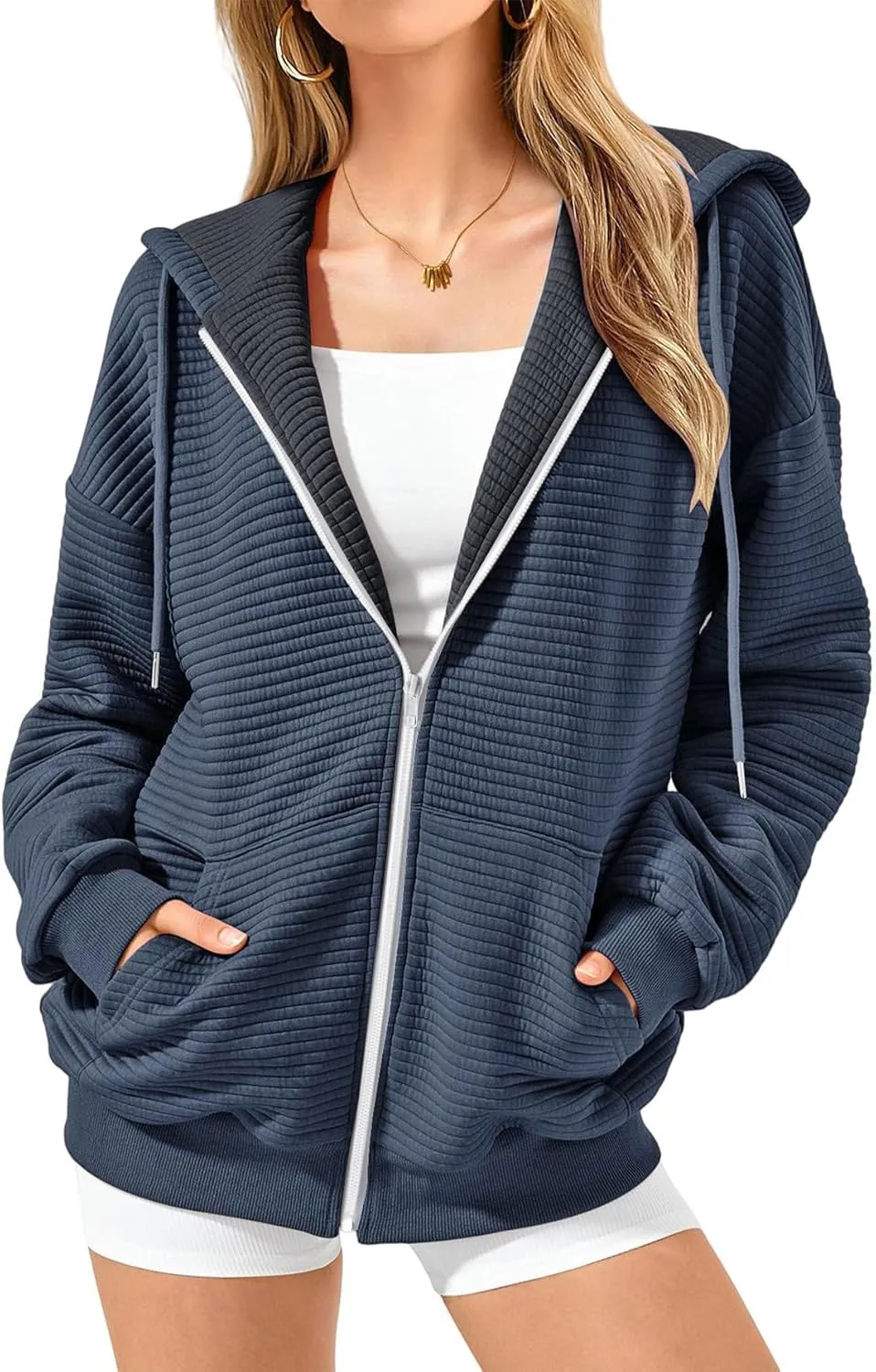 Womens Zip Up Hoodies Oversized Sweatshirts Hoodies Drawstring Casual Long Sleeve Casual Jacket with Pockets