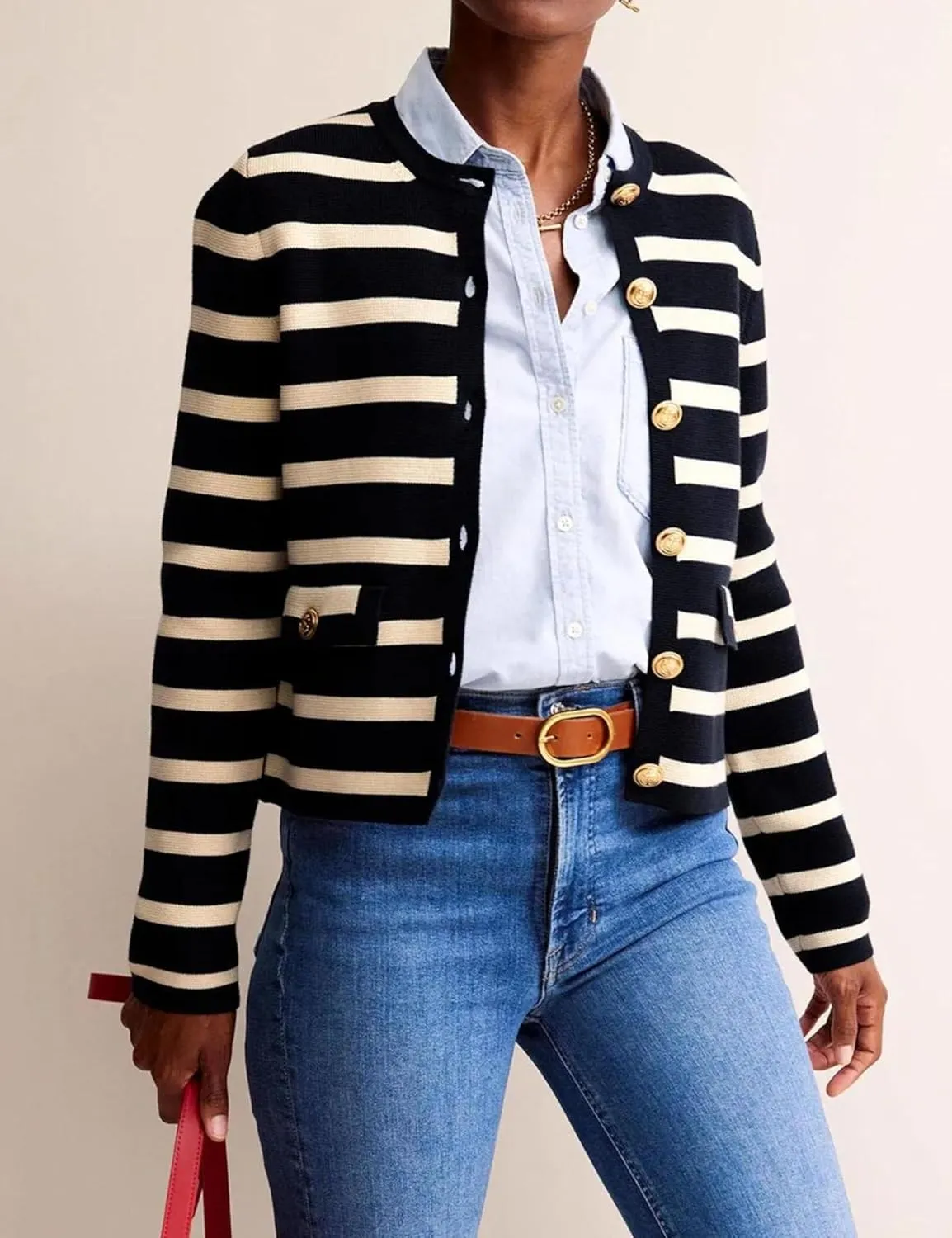 Xiaoxuemeng Womens Cardigan Sweaters Cropped Striped Button Down Knit Jackets Open Front Trendy Lady Fall Outfits
