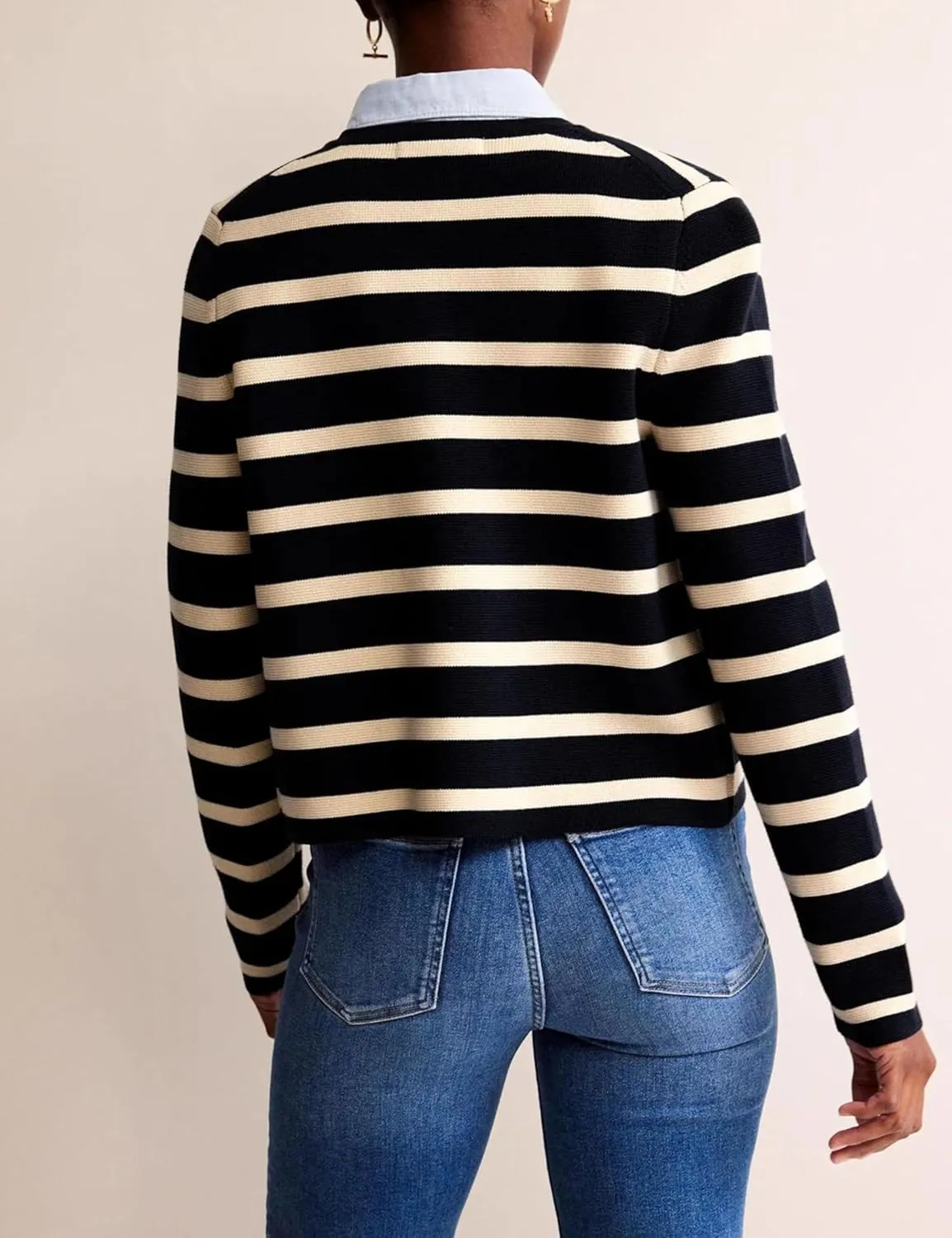 Xiaoxuemeng Womens Cardigan Sweaters Cropped Striped Button Down Knit Jackets Open Front Trendy Lady Fall Outfits