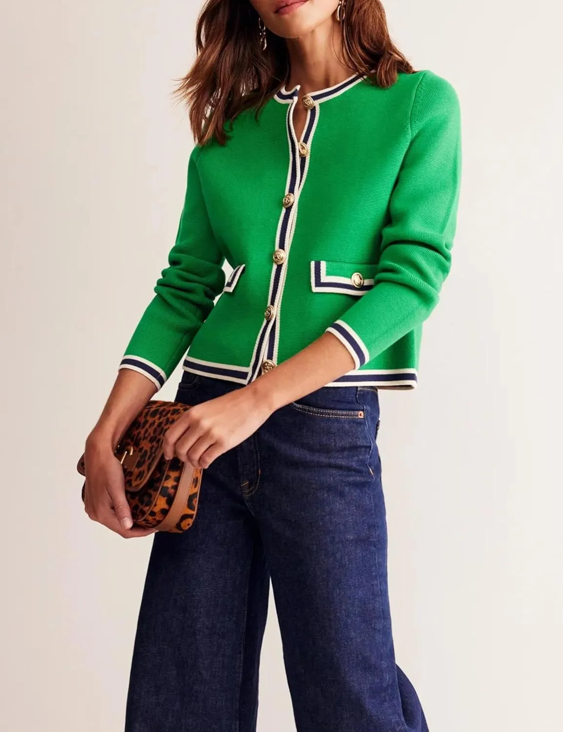 Xiaoxuemeng Womens Cardigan Sweaters Cropped Striped Button Down Knit Jackets Open Front Trendy Lady Fall Outfits
