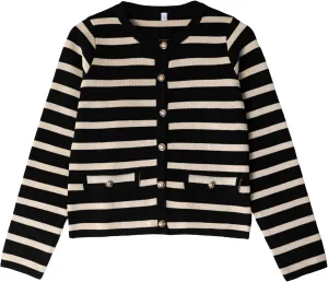 Xiaoxuemeng Womens Cardigan Sweaters Cropped Striped Button Down Knit Jackets Open Front Trendy Lady Fall Outfits
