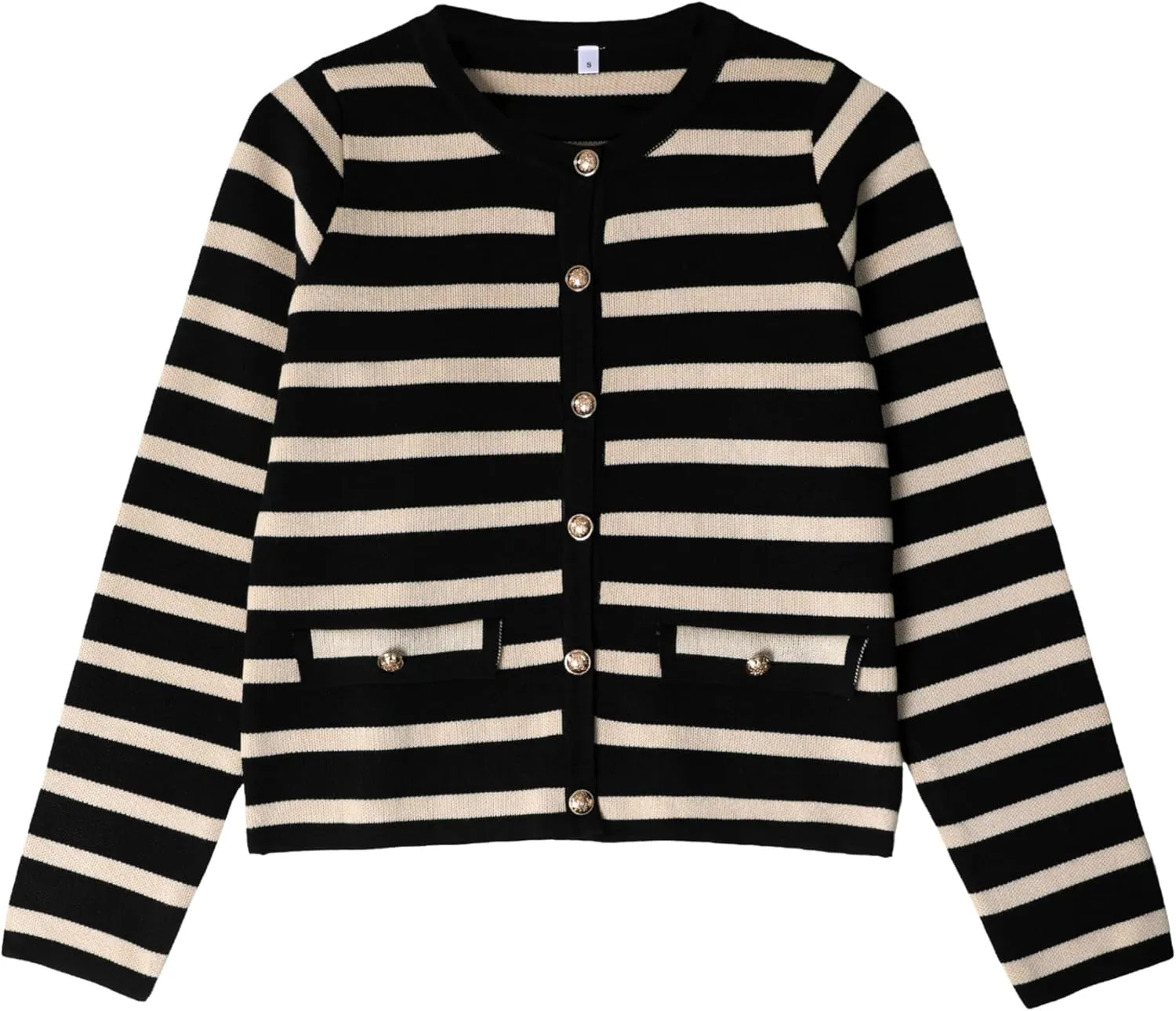 Xiaoxuemeng Womens Cardigan Sweaters Cropped Striped Button Down Knit Jackets Open Front Trendy Lady Fall Outfits