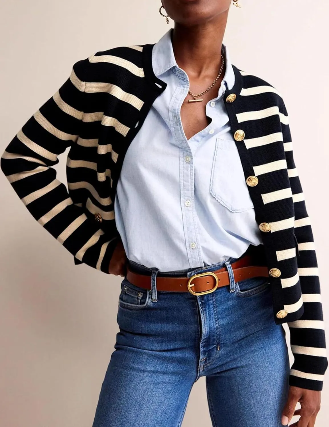 Xiaoxuemeng Womens Cardigan Sweaters Cropped Striped Button Down Knit Jackets Open Front Trendy Lady Fall Outfits
