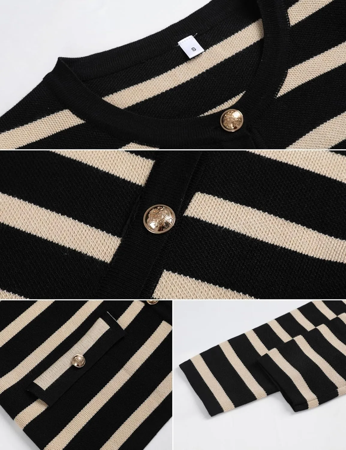 Xiaoxuemeng Womens Cardigan Sweaters Cropped Striped Button Down Knit Jackets Open Front Trendy Lady Fall Outfits