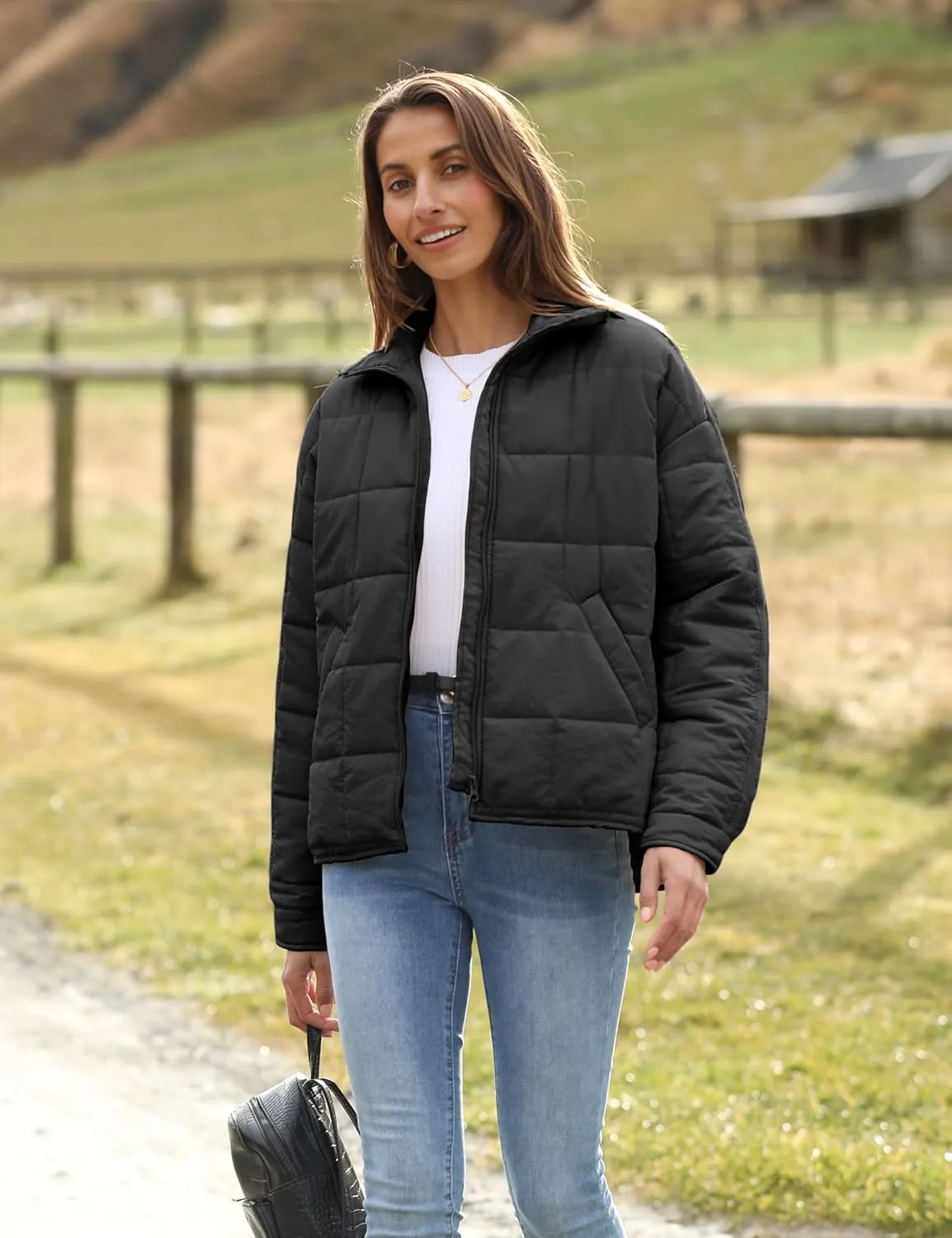 Xiaoxuemeng Womens Quilted Puffer Jacket Zip Up Lightweight Padded Coat Outwear