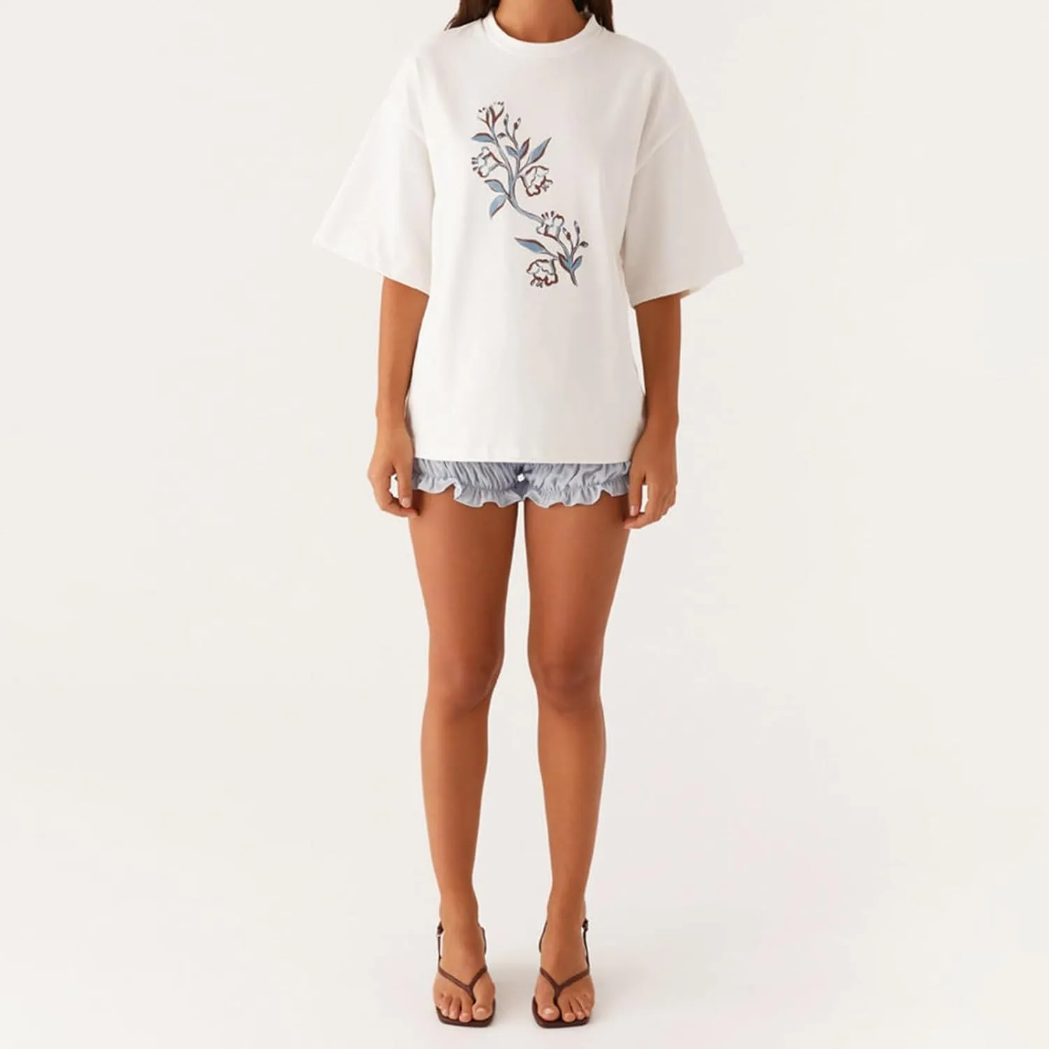 Y2k Cute Oversized Graphic Shirts Teen Girls Women Preppy Short Sleeve Floral Baggy Tees Costal Aesthetic Tops