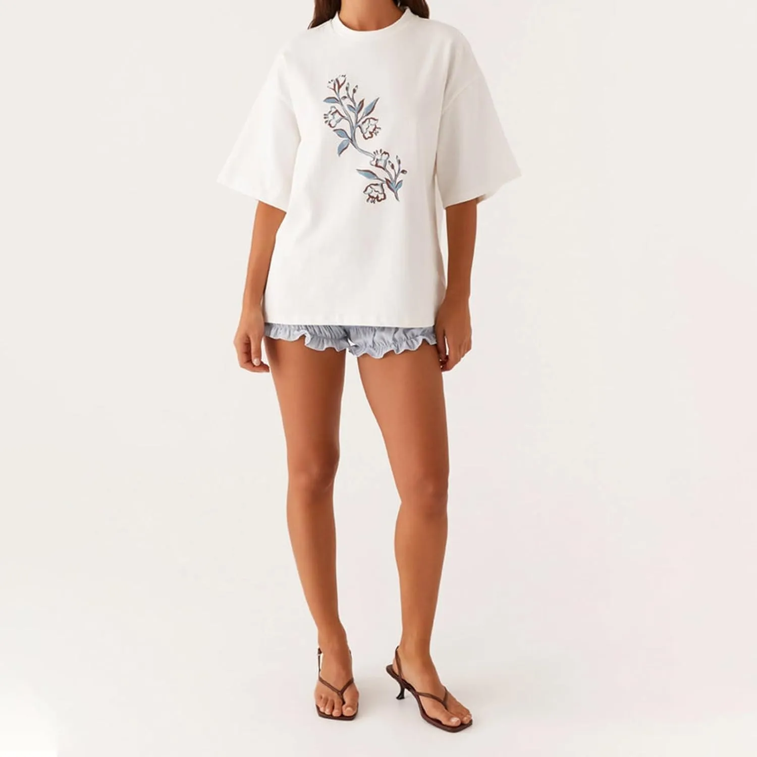 Y2k Cute Oversized Graphic Shirts Teen Girls Women Preppy Short Sleeve Floral Baggy Tees Costal Aesthetic Tops