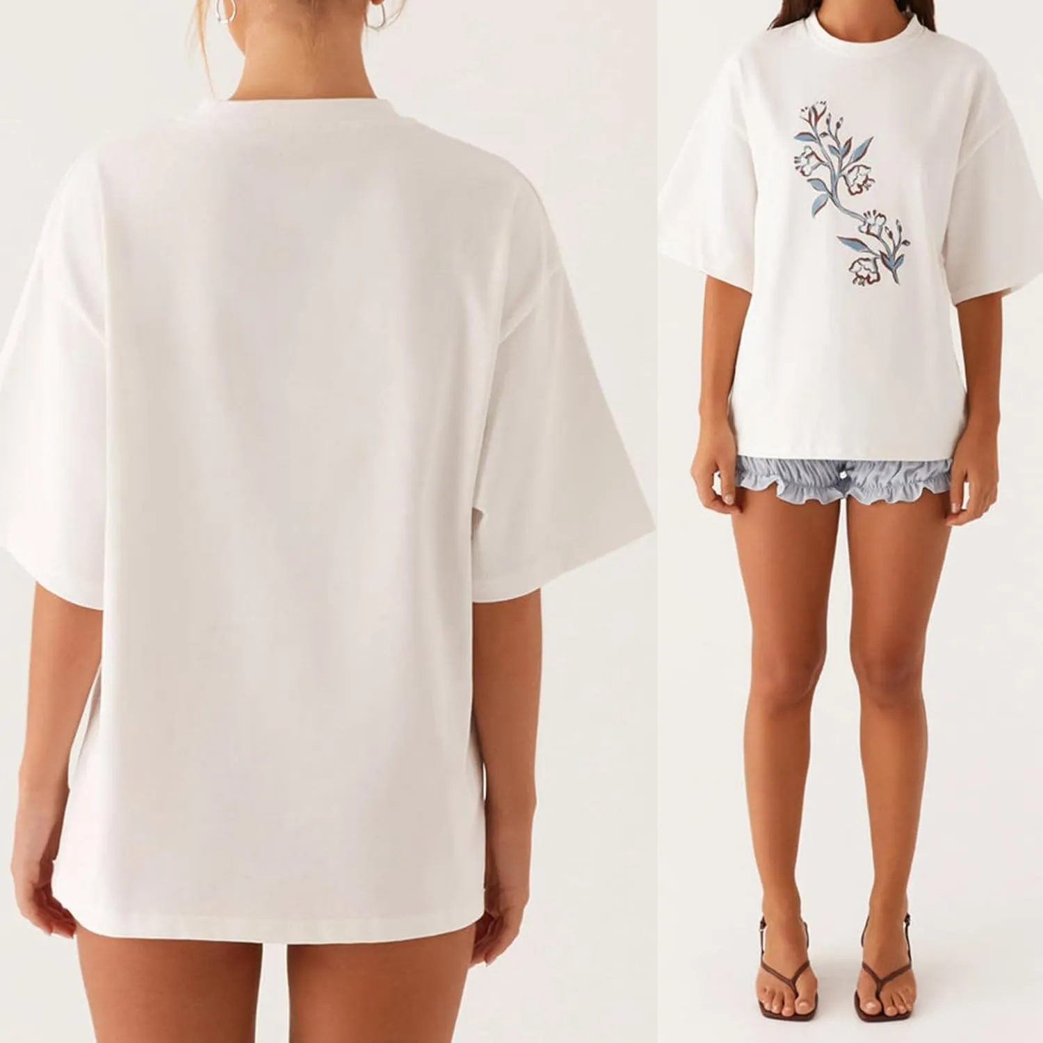 Y2k Cute Oversized Graphic Shirts Teen Girls Women Preppy Short Sleeve Floral Baggy Tees Costal Aesthetic Tops