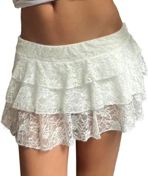 Y2k Women Lace Mini Skirt Ruffle Layered Pleated Flowy Slip Skirt A Line Sexy See Through Low Rise Short Skirts