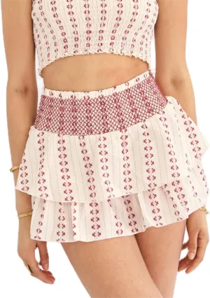 Y2k Womens Boho Floral Ruffle Mini Skirt Tiered Layered A Line Pleated Short Skirts Smocked Fairy Beach Skirt