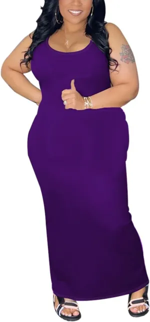 YeGine Women Plus Size Sleeveless Bodycon Maxi Dresses Sexy Slim Tank Dresses