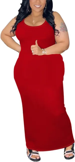 YeGine Women Plus Size Sleeveless Bodycon Maxi Dresses Sexy Slim Tank Dresses