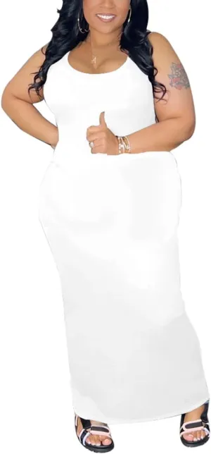 YeGine Women Plus Size Sleeveless Bodycon Maxi Dresses Sexy Slim Tank Dresses