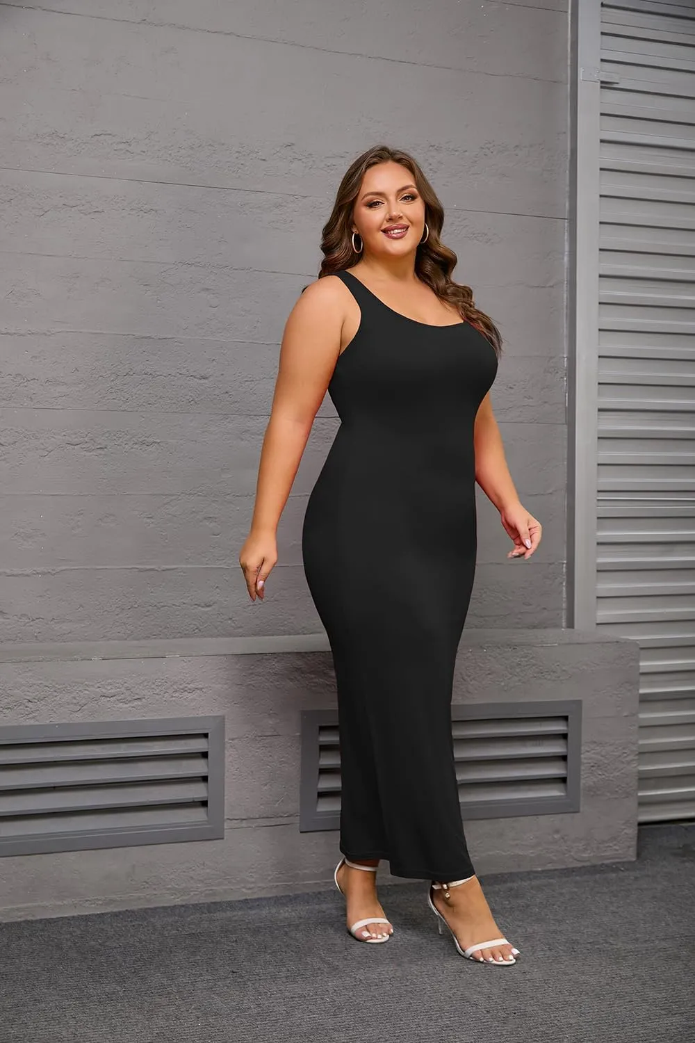 YeGine Women Plus Size Sleeveless Bodycon Maxi Dresses Sexy Slim Tank Dresses