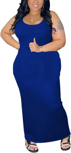 YeGine Women Plus Size Sleeveless Bodycon Maxi Dresses Sexy Slim Tank Dresses