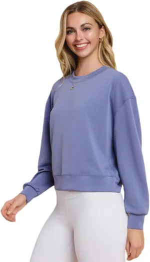 YELETE Womens Cropped Sweatshirt, Casual Crew Neck Top with Loose Fit and Long Sleeves, Available in Plus