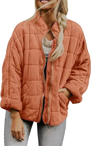 YMING Women's Baggy Lightweight Puffer Jacket Long Sleeve Zip Up Down Coat Quilted Warm Winter Down Coat With Pockets