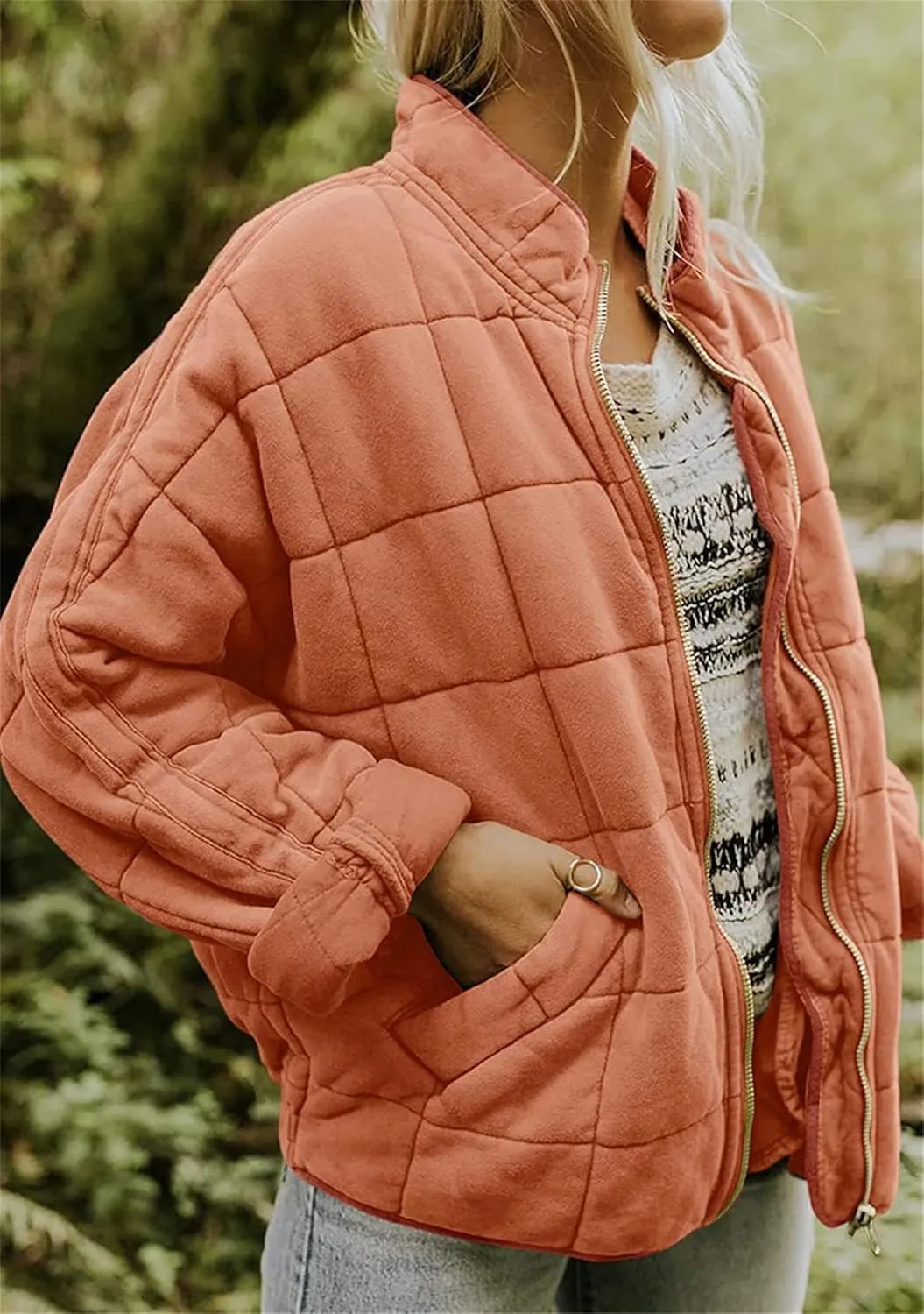 YMING Women's Baggy Lightweight Puffer Jacket Long Sleeve Zip Up Down Coat Quilted Warm Winter Down Coat With Pockets