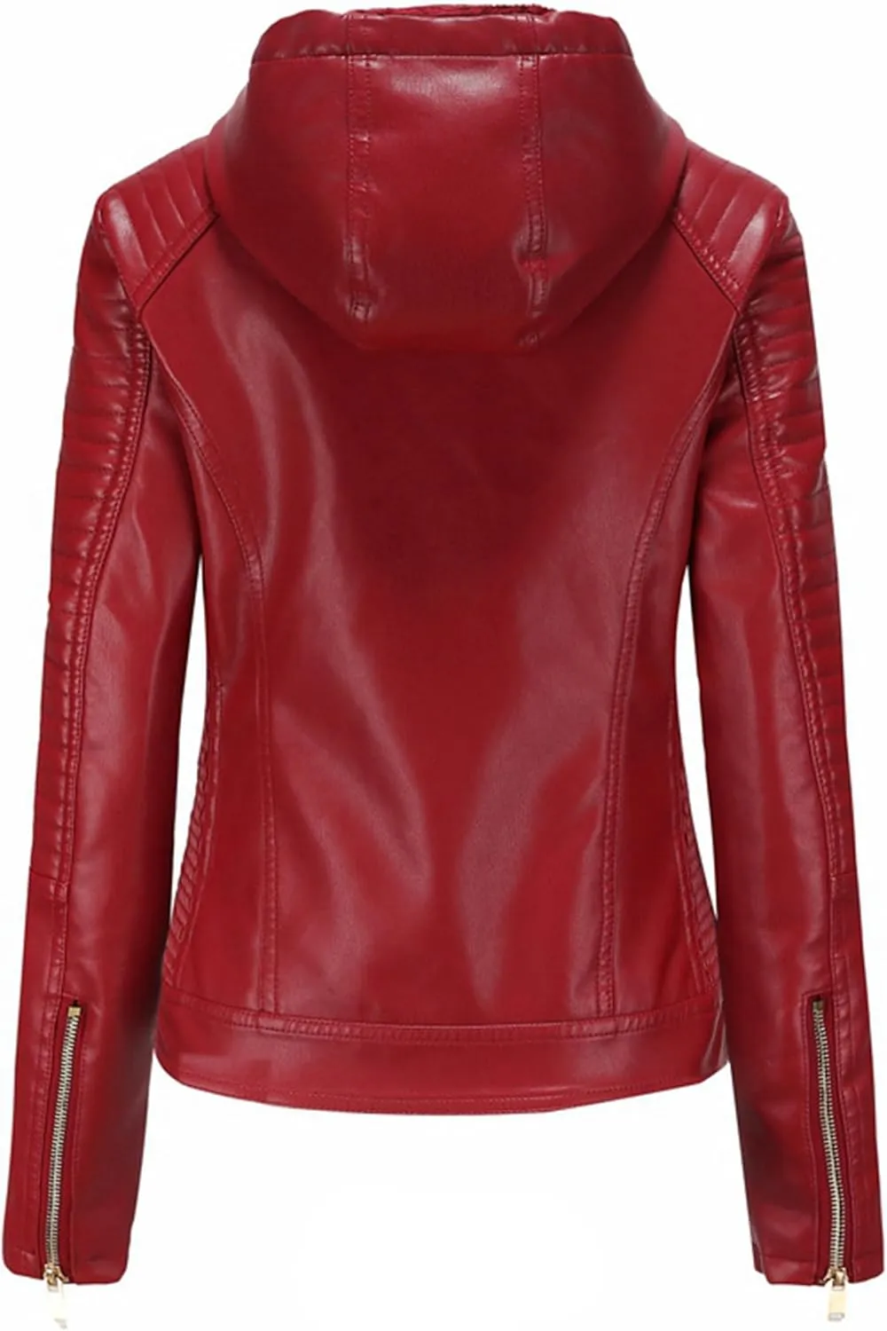 YMING Women's Faux Leather Jacket Removable Hood Front Zip Pockets Jacket Coat Motorcycle Plus Size Jacket With Pocket